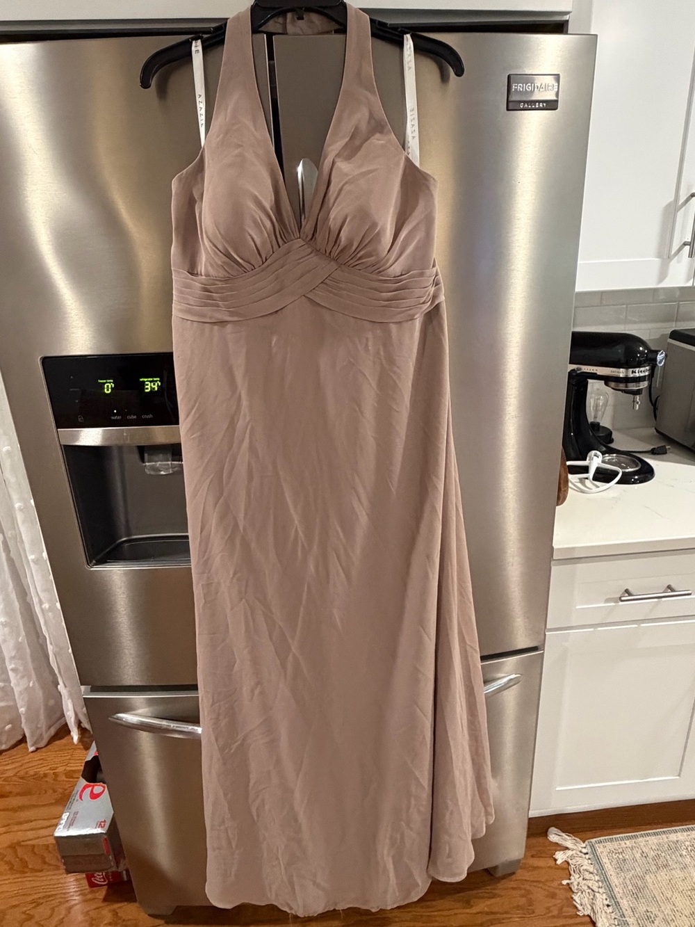 Elegant Taupe Halter Evening Dress